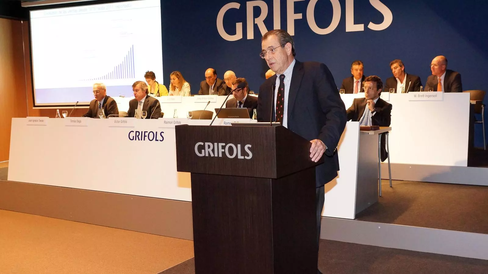 Víctor Grífols, president de l'empresa del mateix nom, ahir, a la junta d'accionistes realitzada a la seu de Sant Cugat.
