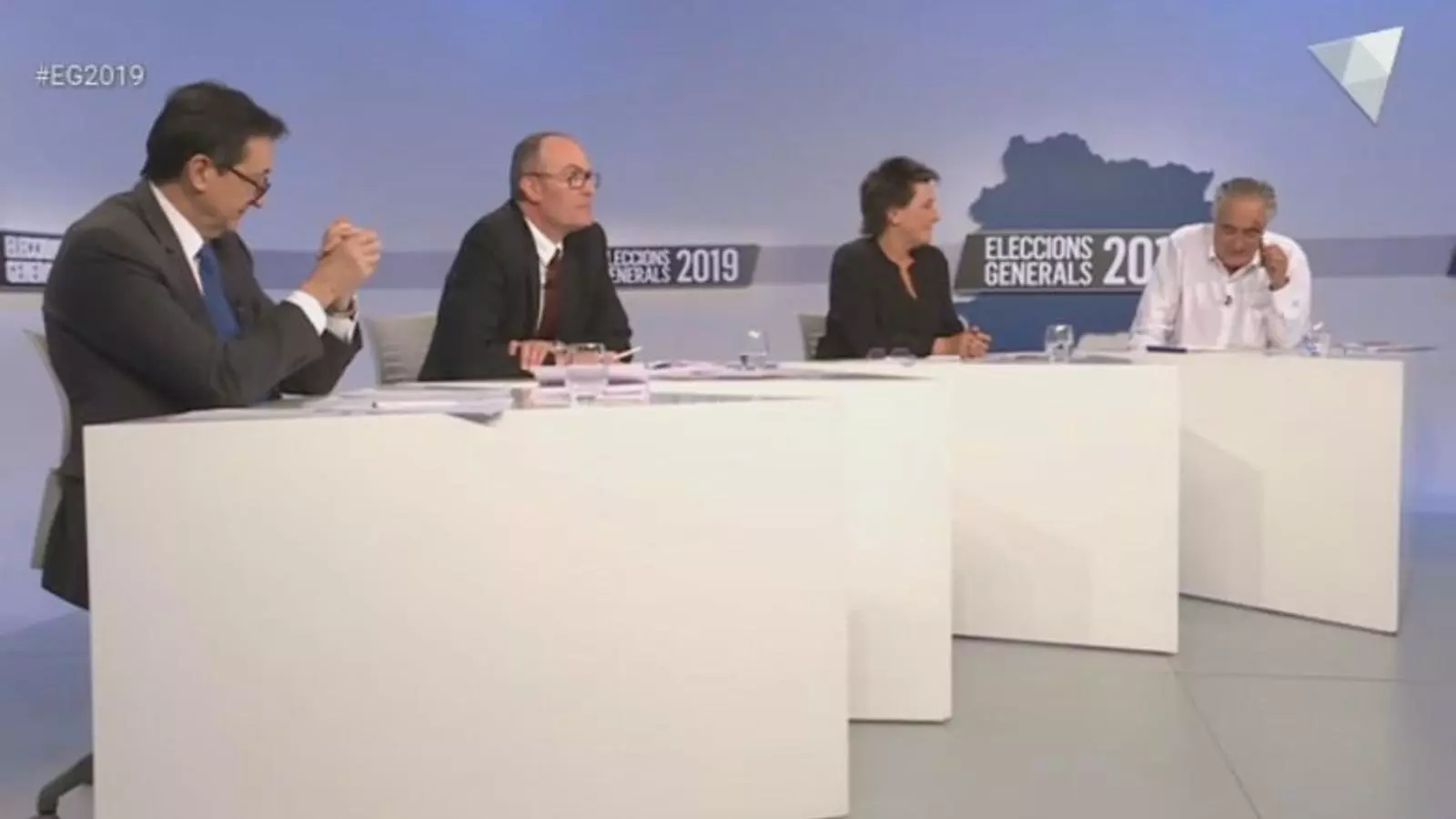 Els quatre candidats d'Andorra la Vella, abans del debat d'aquest divendres. / RTVA