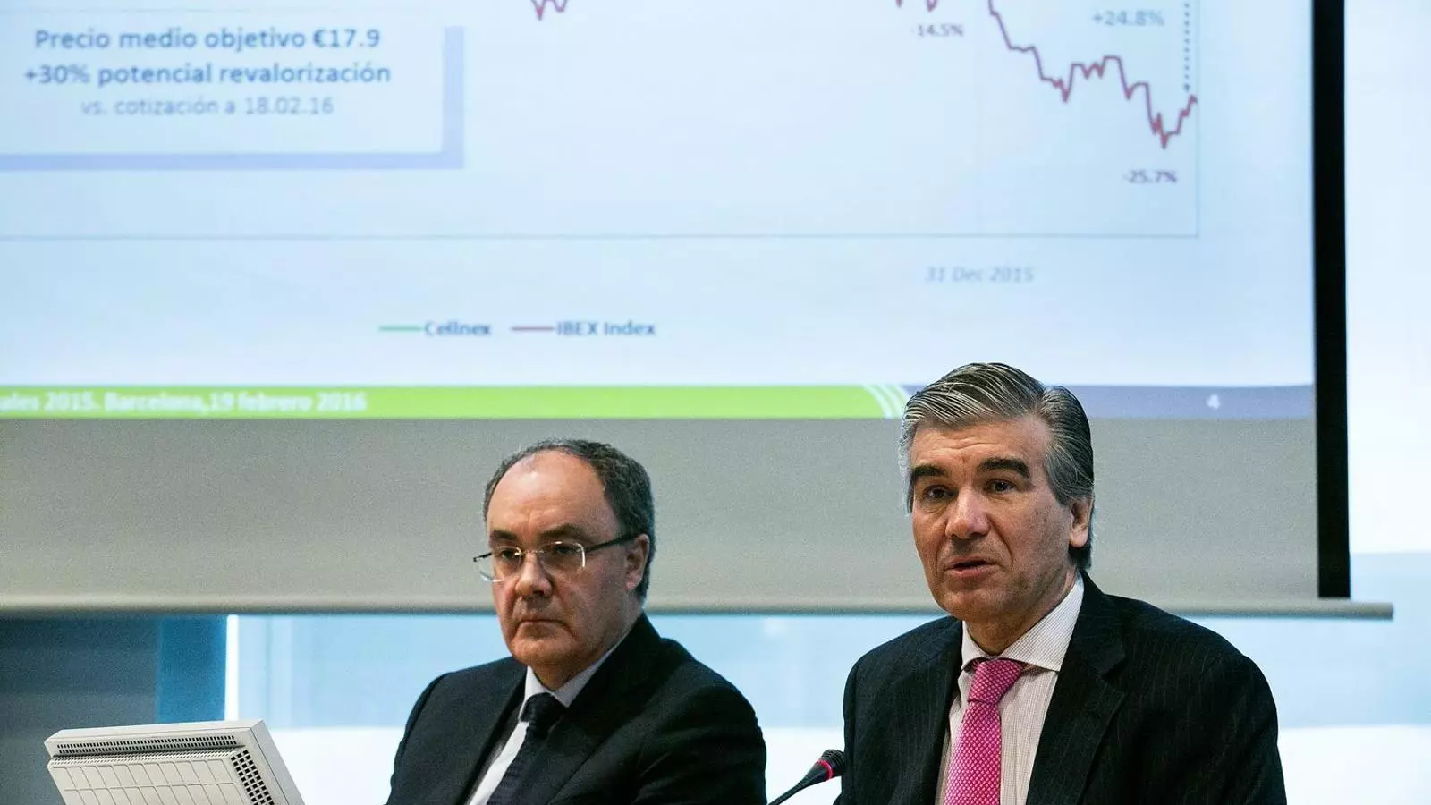 El conseller delegat de Cellnex, Tobías Martínez, i el president, Francisco Reynés.