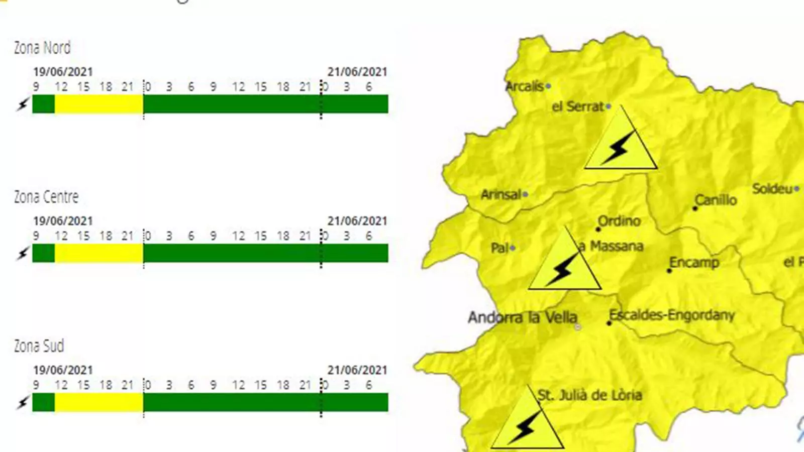 Avís groc per tempestes per aquest dissabte a la tarda.