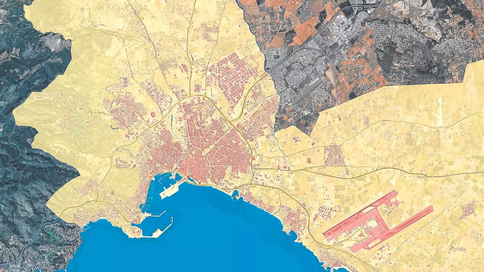 Cartografia digitalitzada de la Carta Històrica de l’any 2015, amb la imatge aèria de 2021 de fons.
