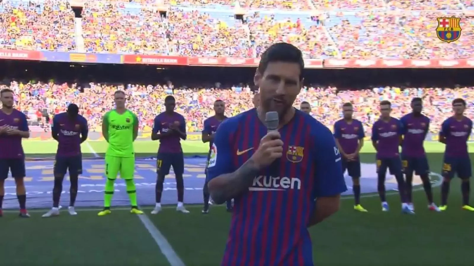 Messi, durant el parlament fet abans del Gamper
