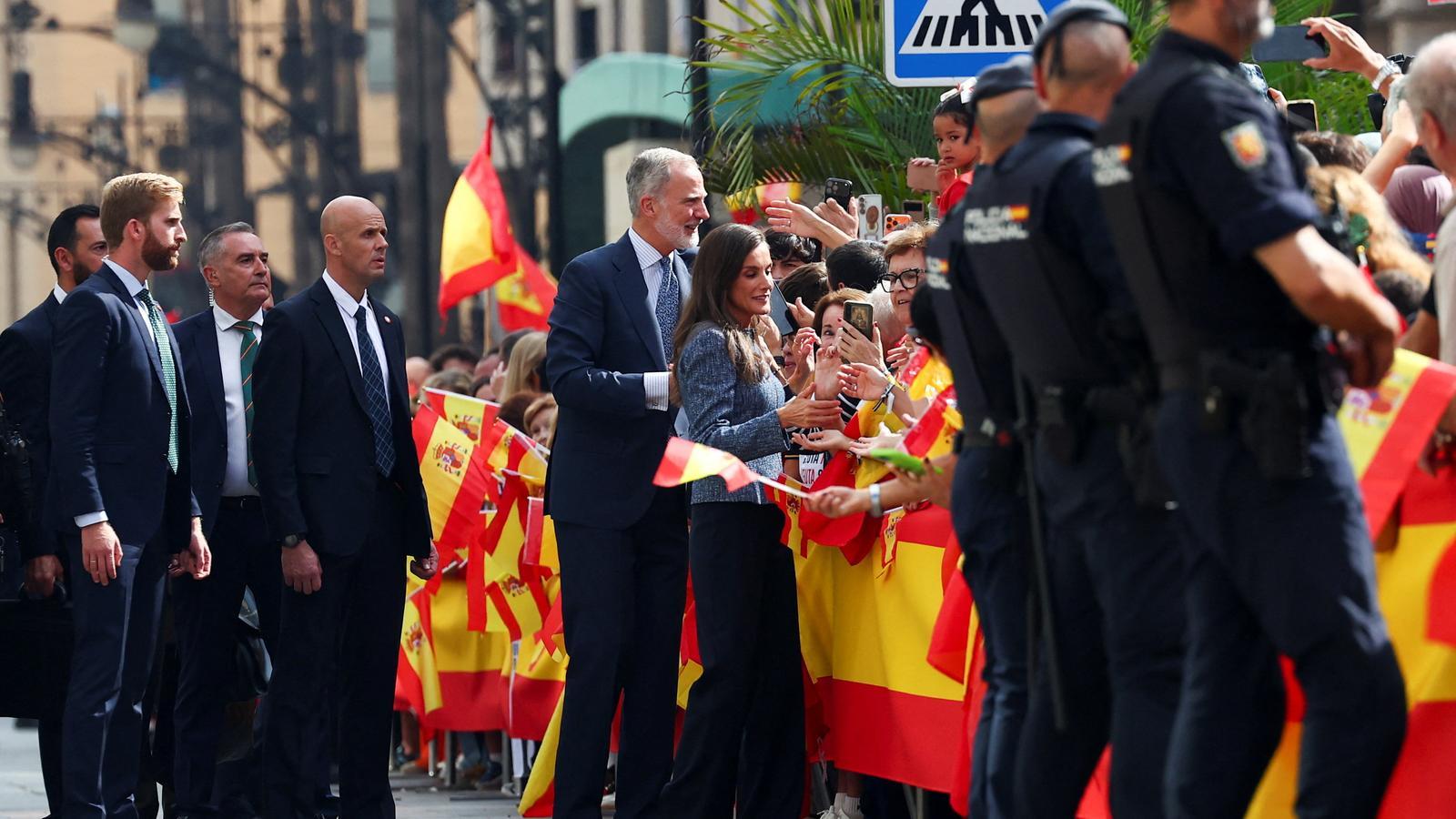 The King and Queen of Spain, Felipe VI and Letizia, upon their arrival to visit the City Hall and the headquarters of the government of Ceuta.
