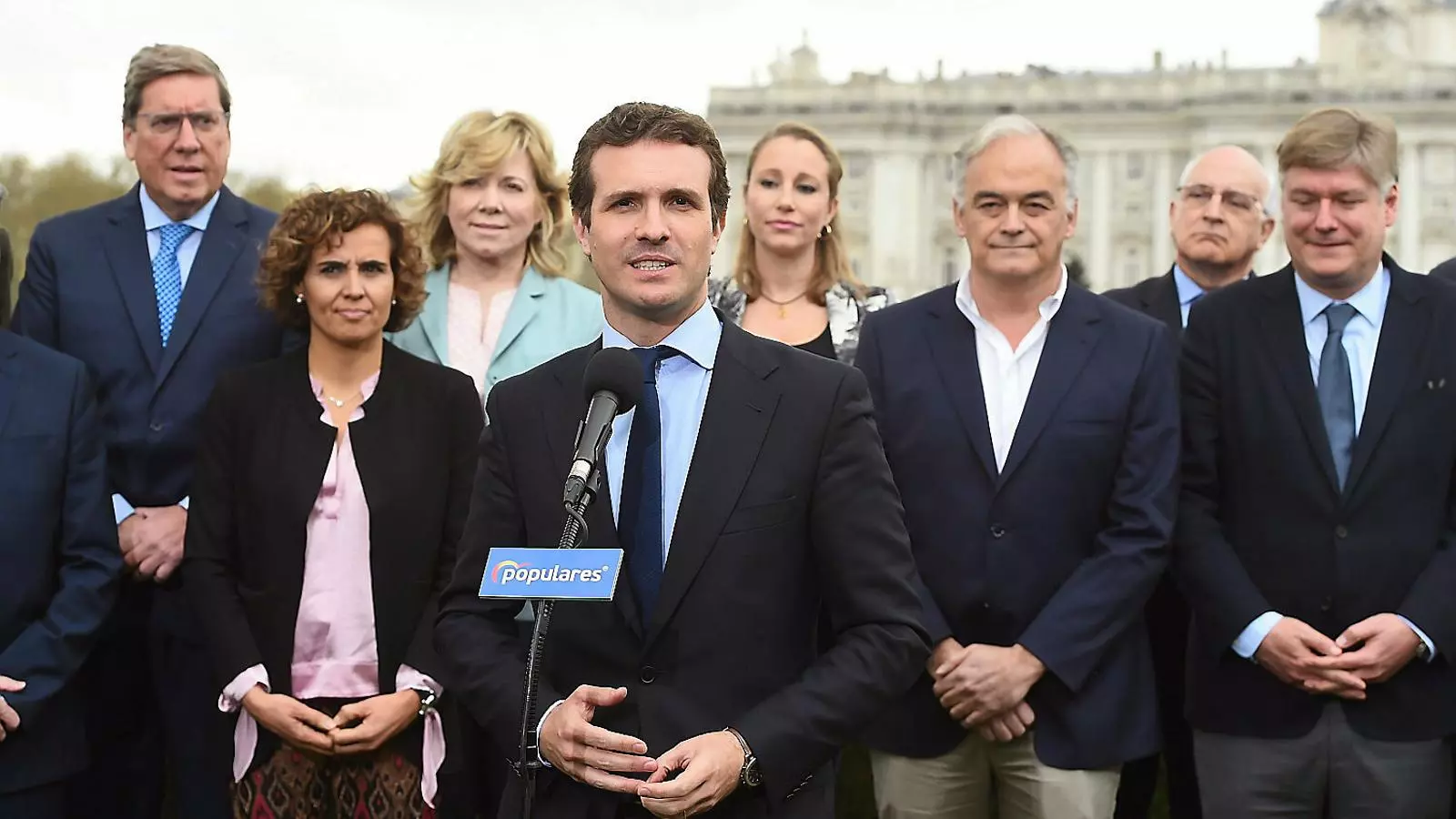 El líder del PP, Pablo Casado, ahir en la presentació de la llista del PP per a les eleccions europees.