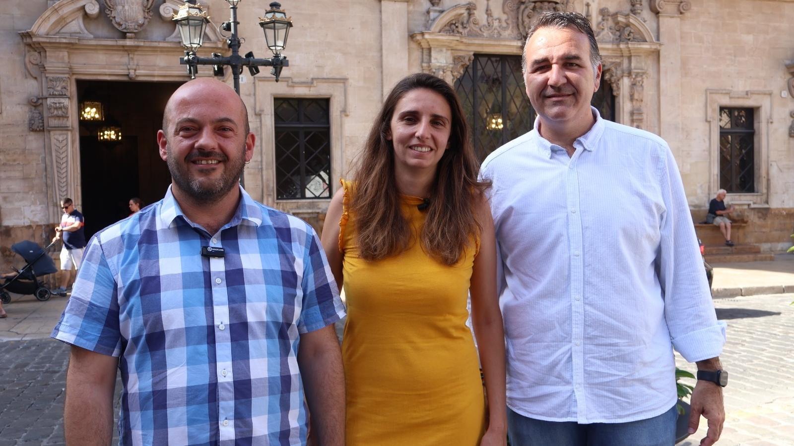 Els portaveus de Més per Palma, Miquel Àngel Contreras; Unides Podem, Lucía Muñoz; i del PSOE Palma, Xisco Dalmau.