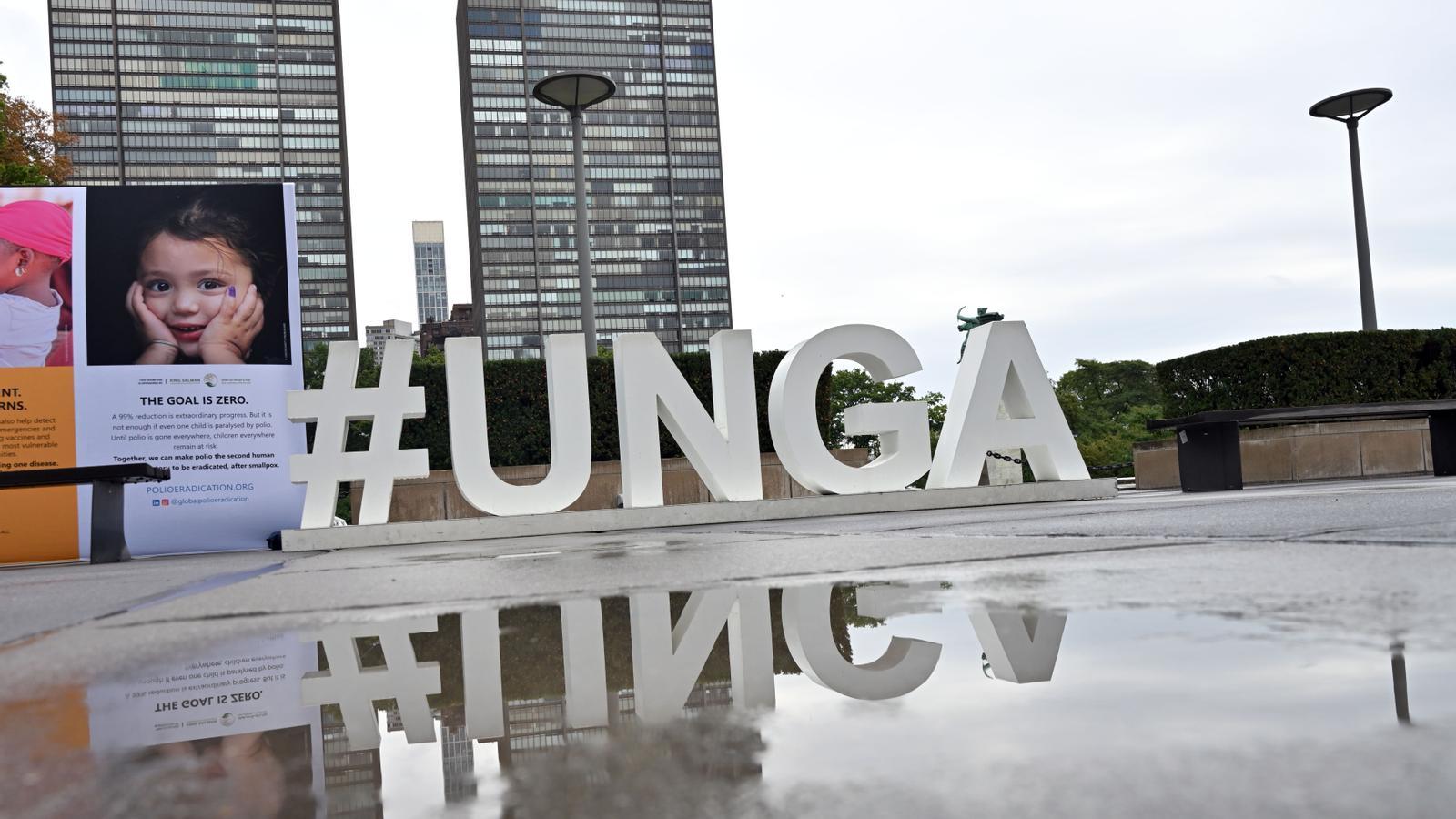 The United Nations headquarters in New York before the UN General Assembly begins.