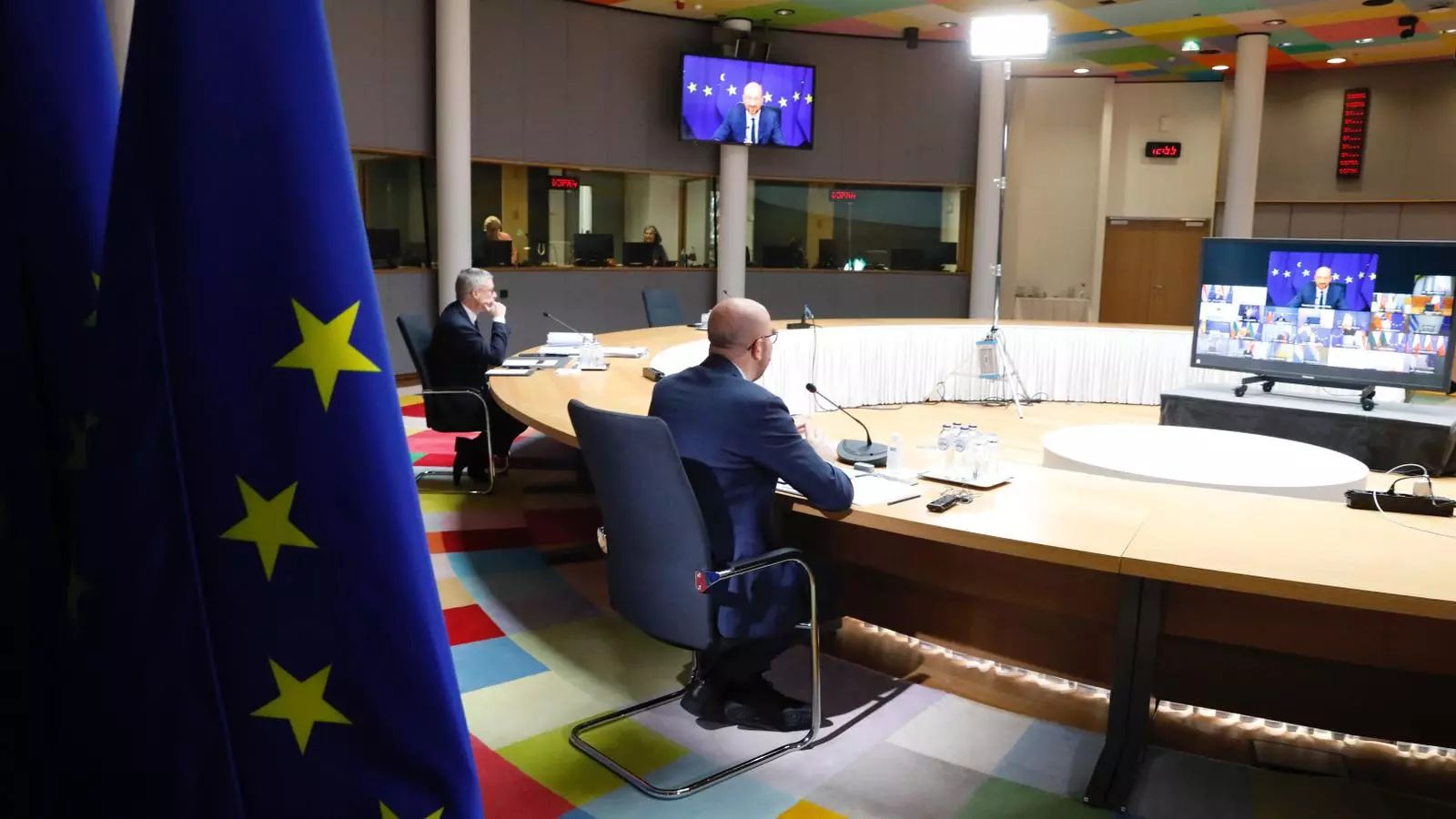 El president del Consell Europeu, Charles Michel, durant la vídeoconferència.