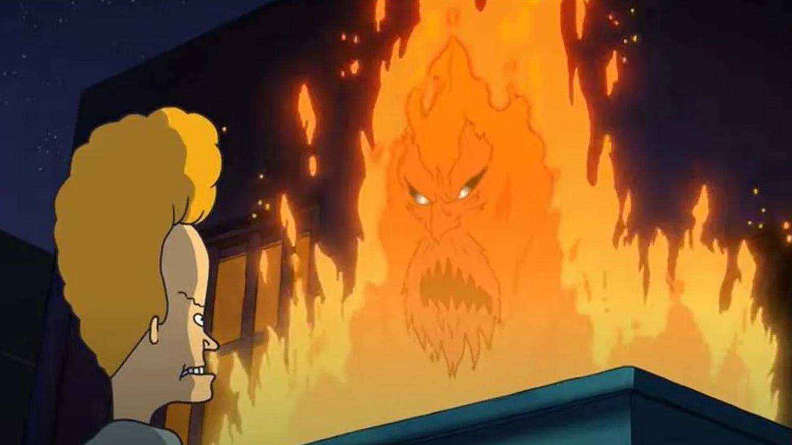One of the stills from the series, showing Beavis's fascination with fire