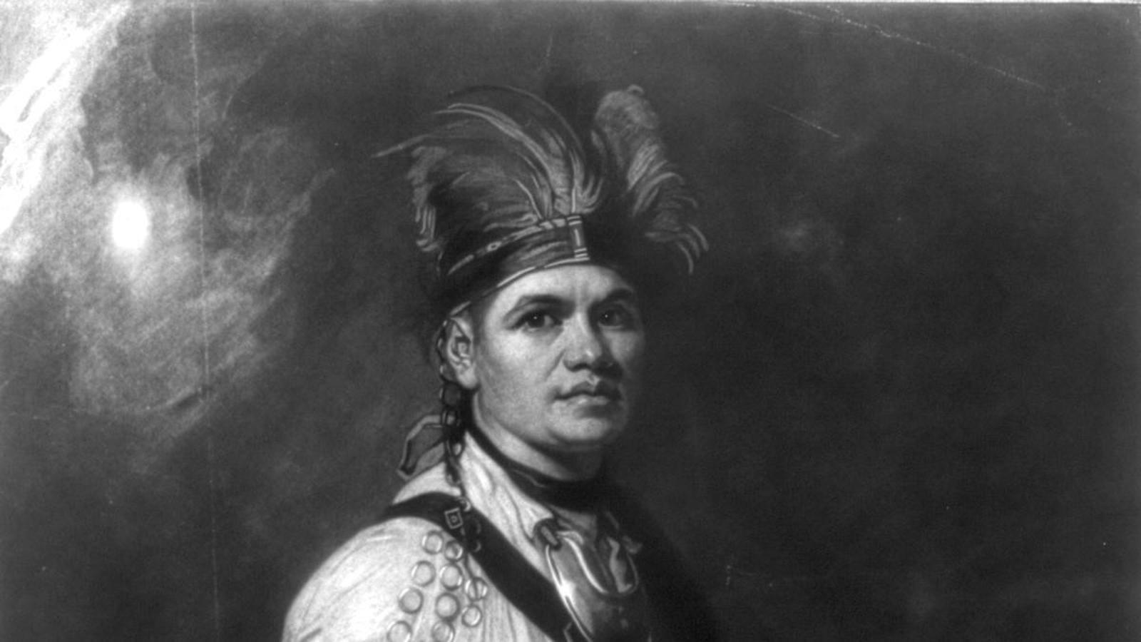 Joseph Fayadaneega, called the Great Chief of the Six Nations, in an engraving of 1776