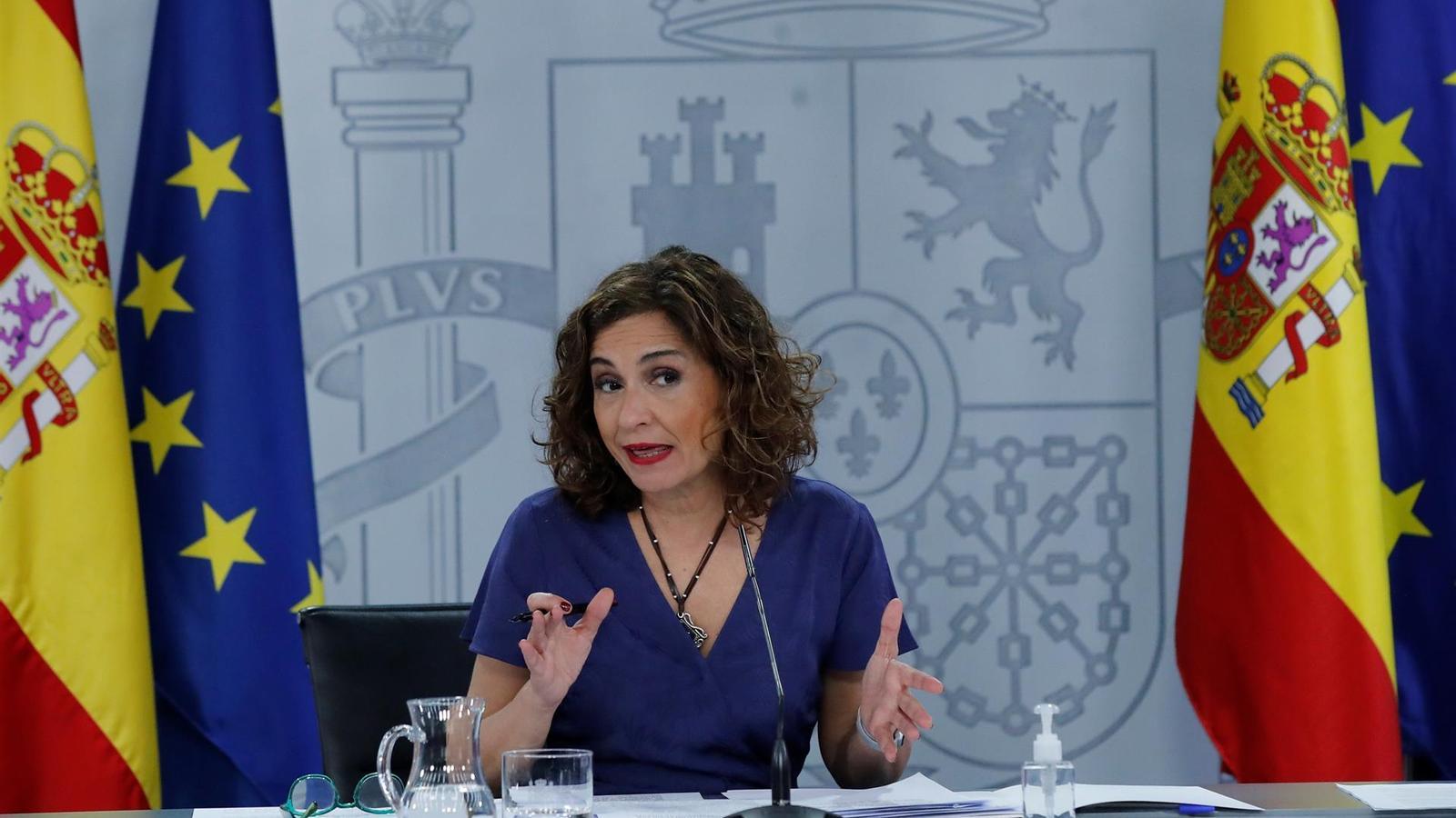 The Spanish government spokeswoman, María Jesús Montero, at a press conference after the Council of Ministers
