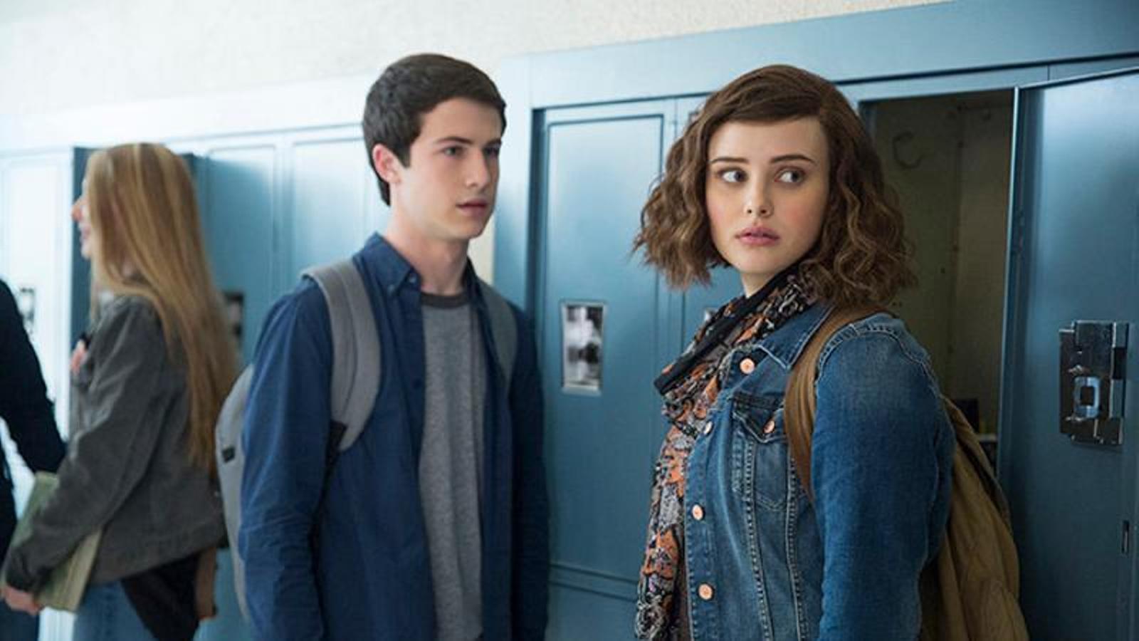Dylan Minnette and Katherine Langford as Dylan and Hannah in a scene from the show