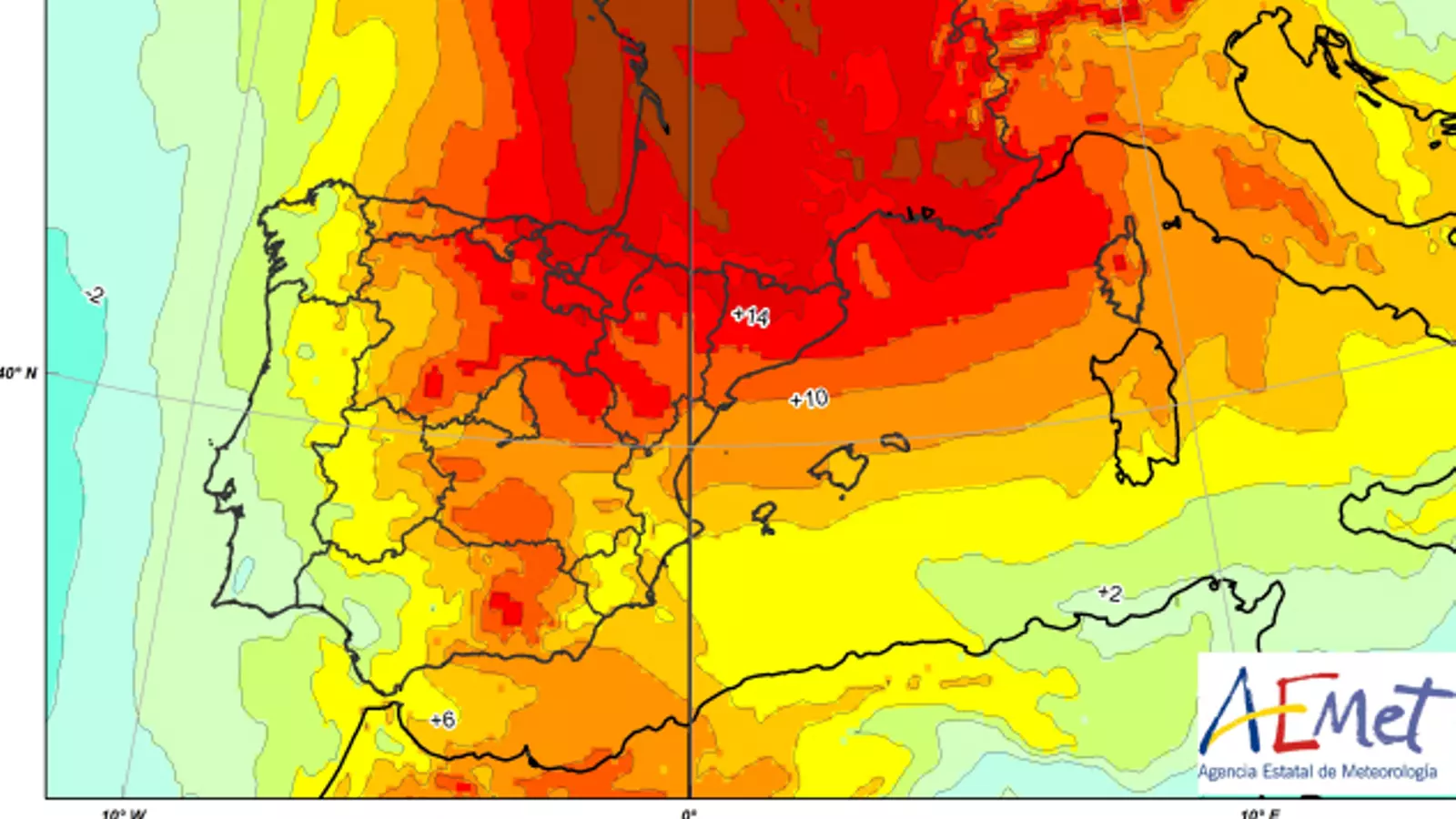 Anomalia de temperatura registrada a uns 1.500 metres divendres passat / AEMET