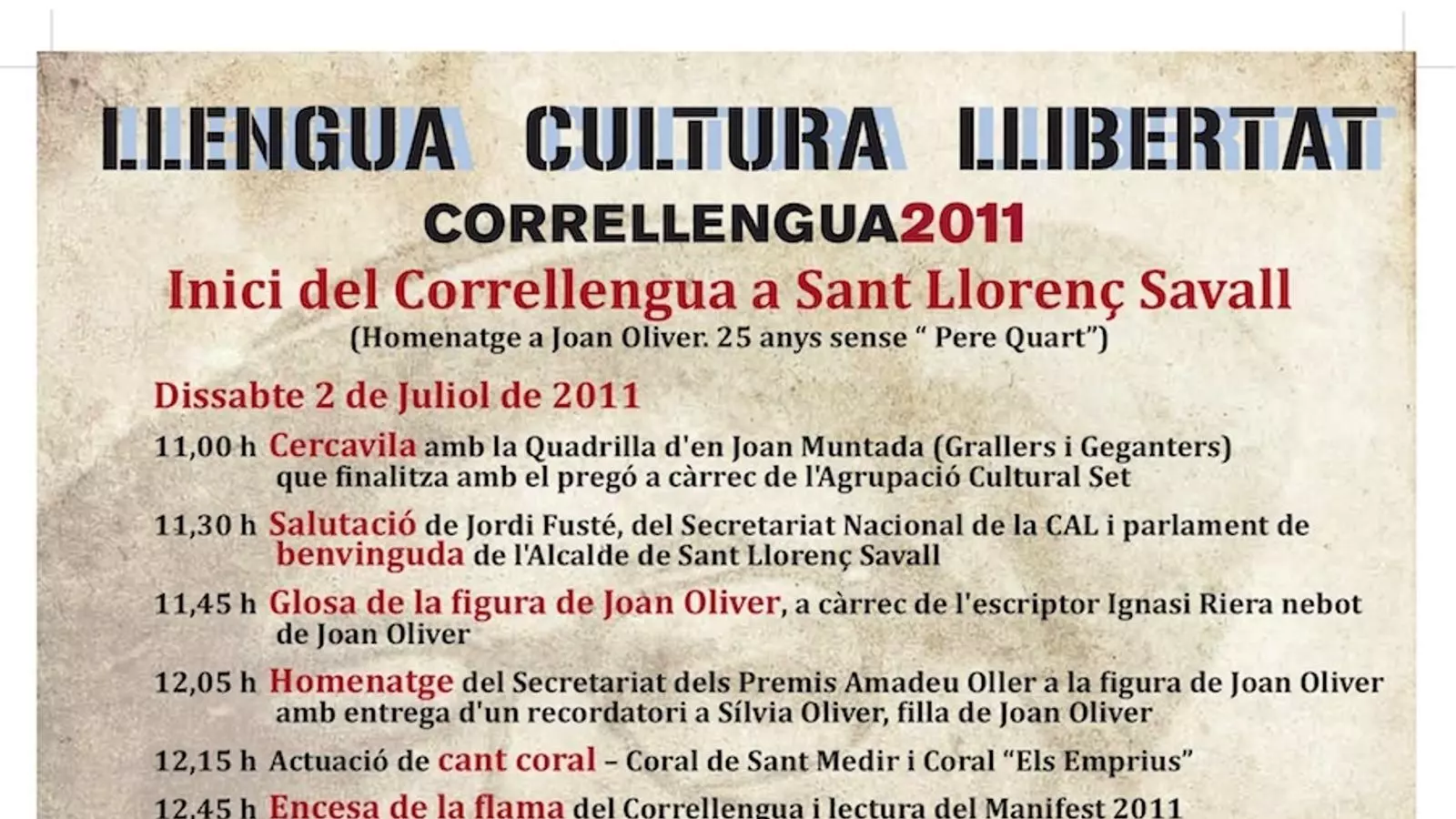 Cartell de la jornada inaugural del Correllengua 2011
