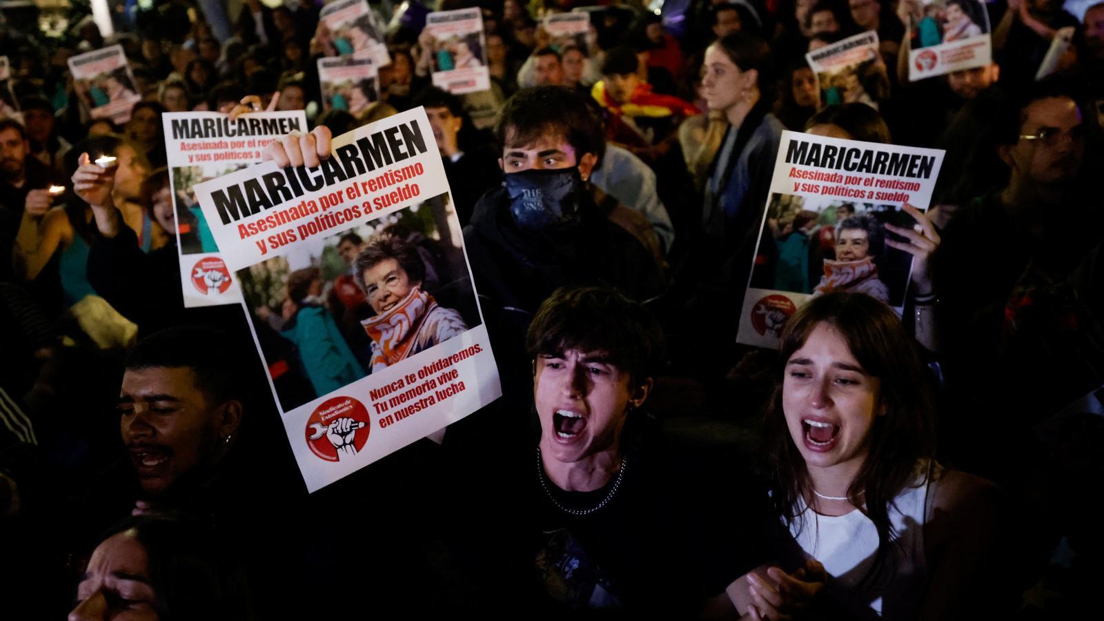 A group of people meets in Madrid (Spain) on October 7, 2026, following the death of Maricarmen Abascal, the 87-year-old woman whose eviction triggered protests for the right to housing in Spain