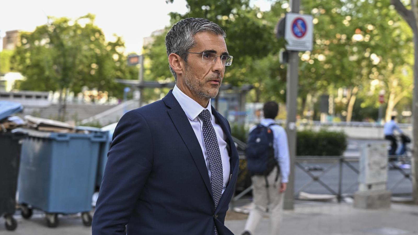 Jaime Campaner arriving at the Plaza de Castilla courts in Madrid