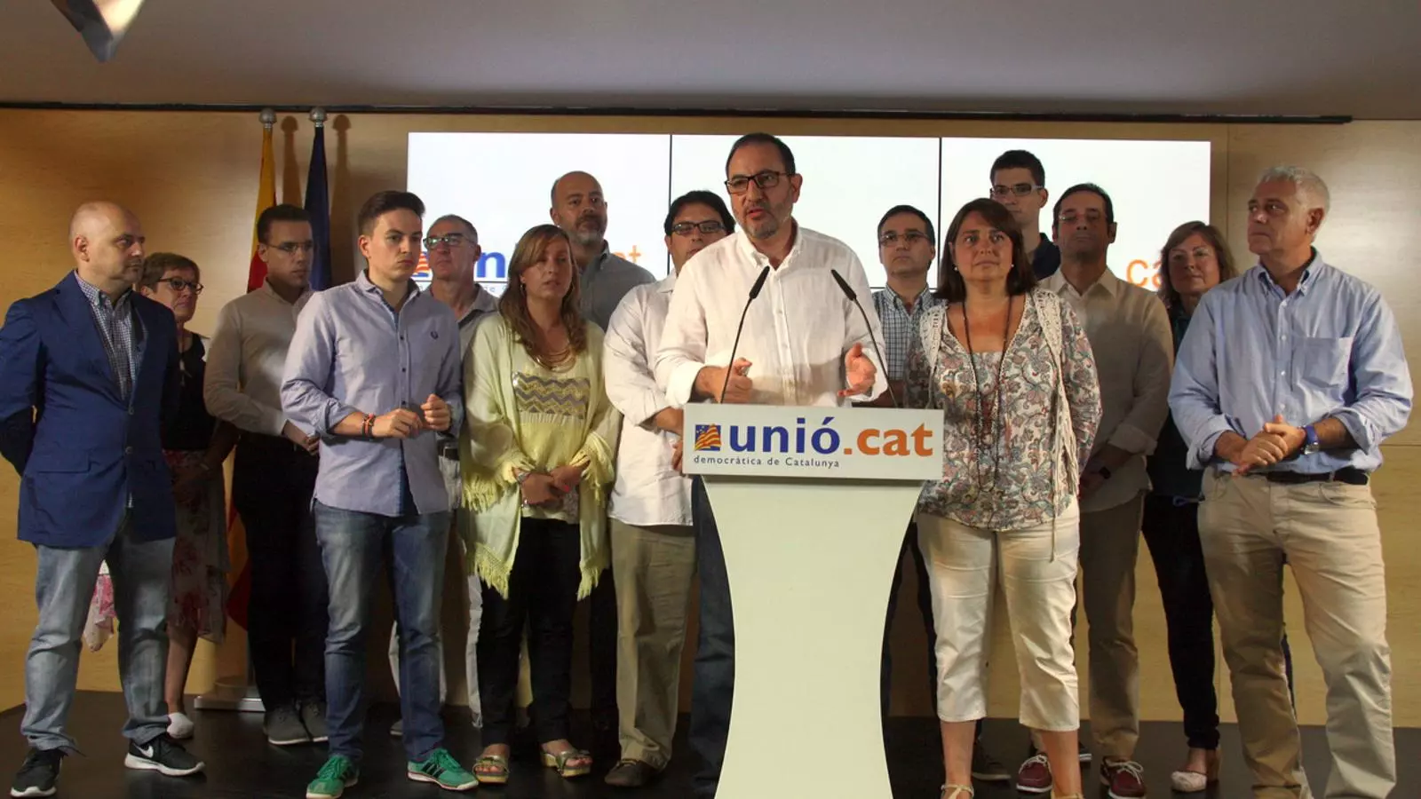 El secretari general d'Unió, Ramon Espadaler, en la compareixença posterior a la reunió de la nova intercomarcal de Barcelona, aquest dissabte / ACN