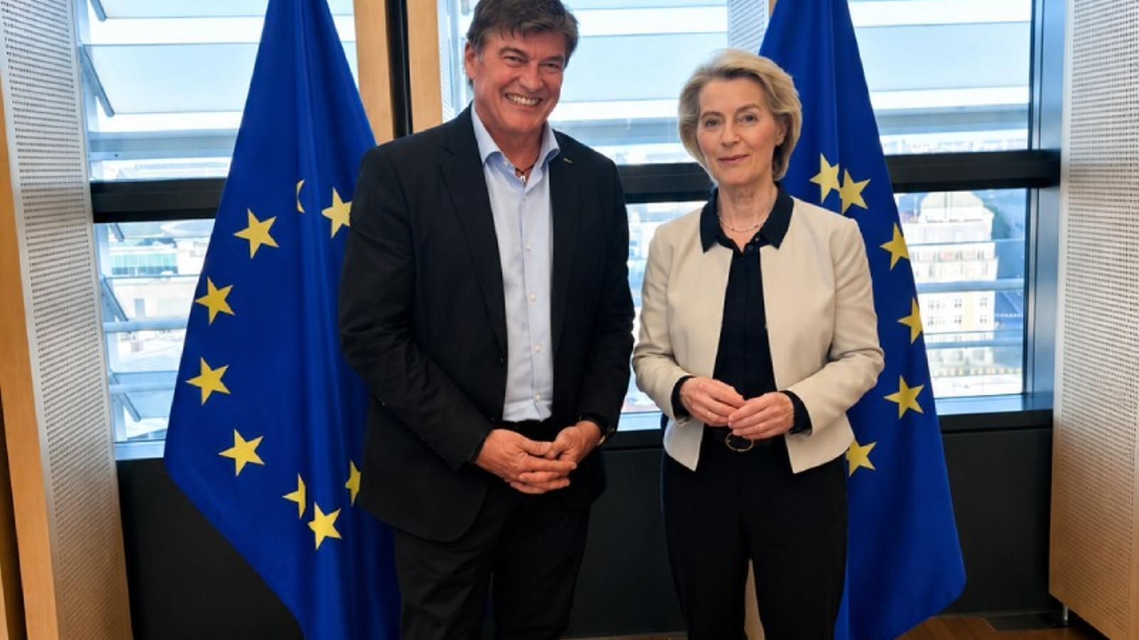 The president of Pimec, Antoni Cañete, with the president of the European Commission, Ursula von der Leyen