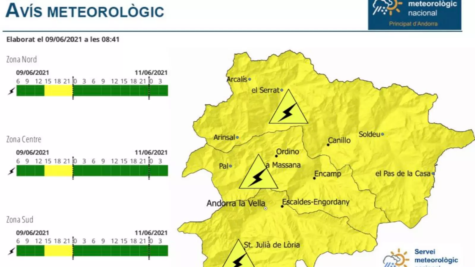 Activat l'avís groc per tempestes aquest dimecres a la tarda.