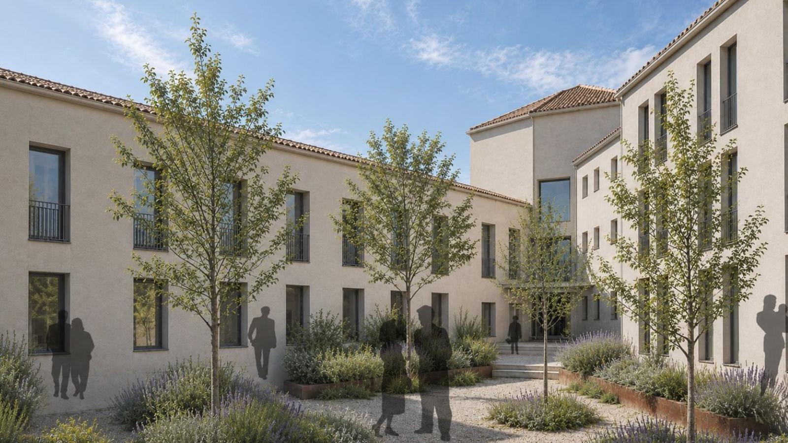 Recracio de com quedarà una de les zones ajardinades del nou 'coliving' que es farà a l'Antiga Presó.