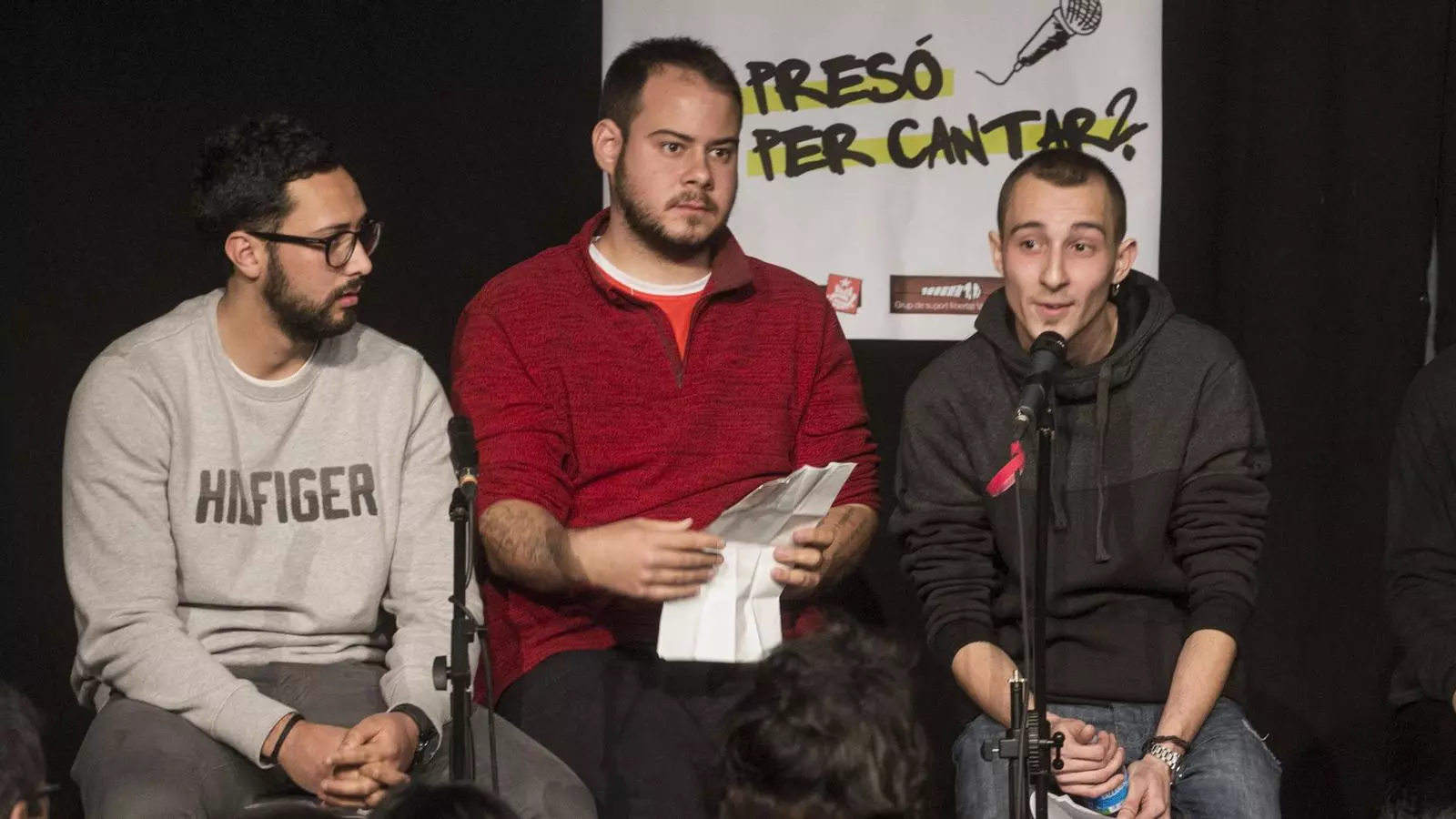Valtonyc, Pablo Hasél i Elgio en un acte a Sabadell el 2018
