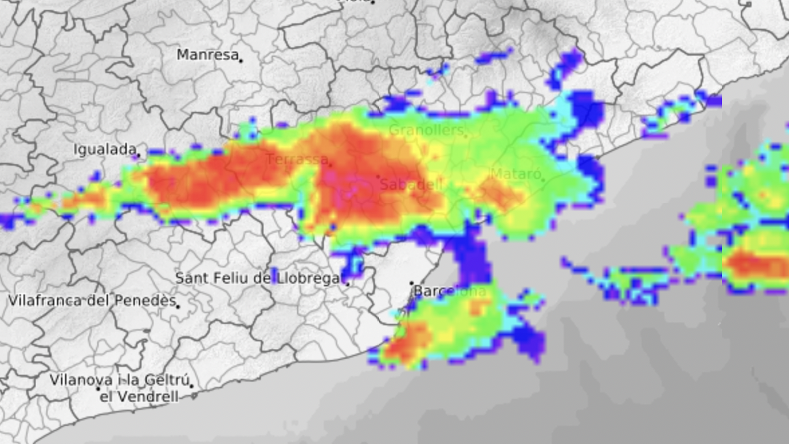 Rain weather radar image from 2:36 p.m.