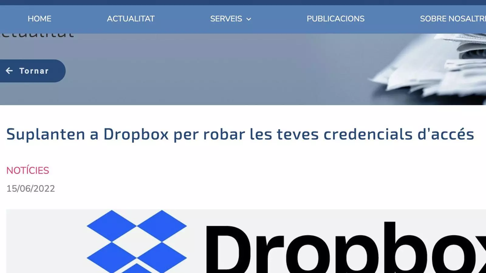 L'avís de l'intent de 'phishing' a la pàgina d'Andorra Digital.