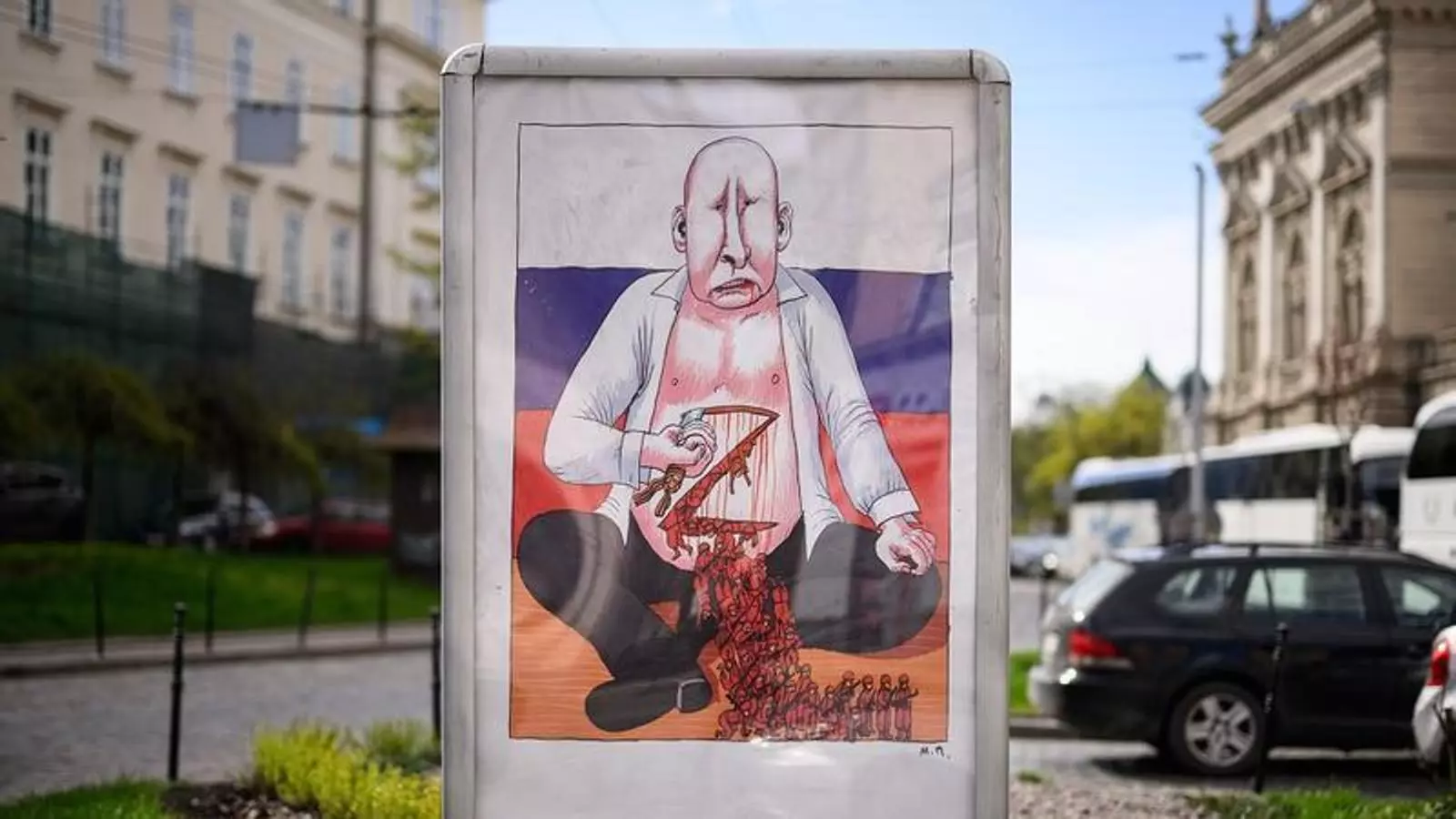 Un cartell crític amb Vladímir Putin.