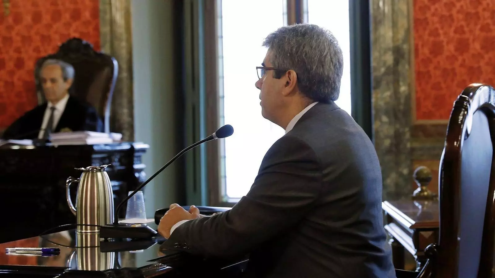 Francesc Homs durant l’interrogatori ahir del fiscal en el judici pel 9-N al Tribunal Suprem.