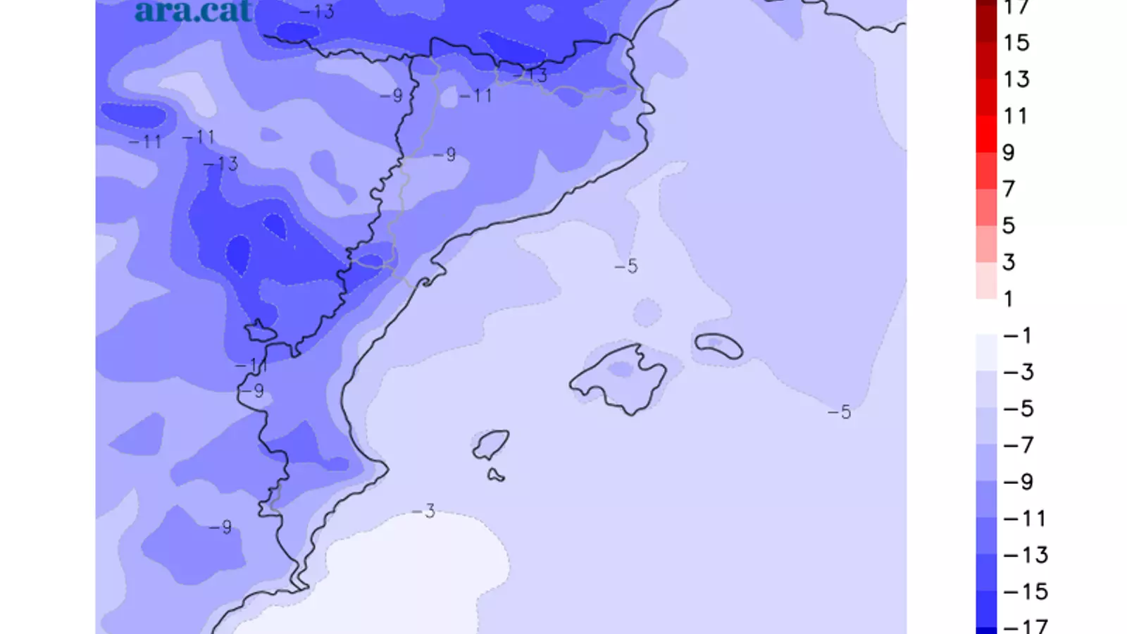 Diferència prevista entre la temperatura màxima d'avui i la de dissabte / ARA