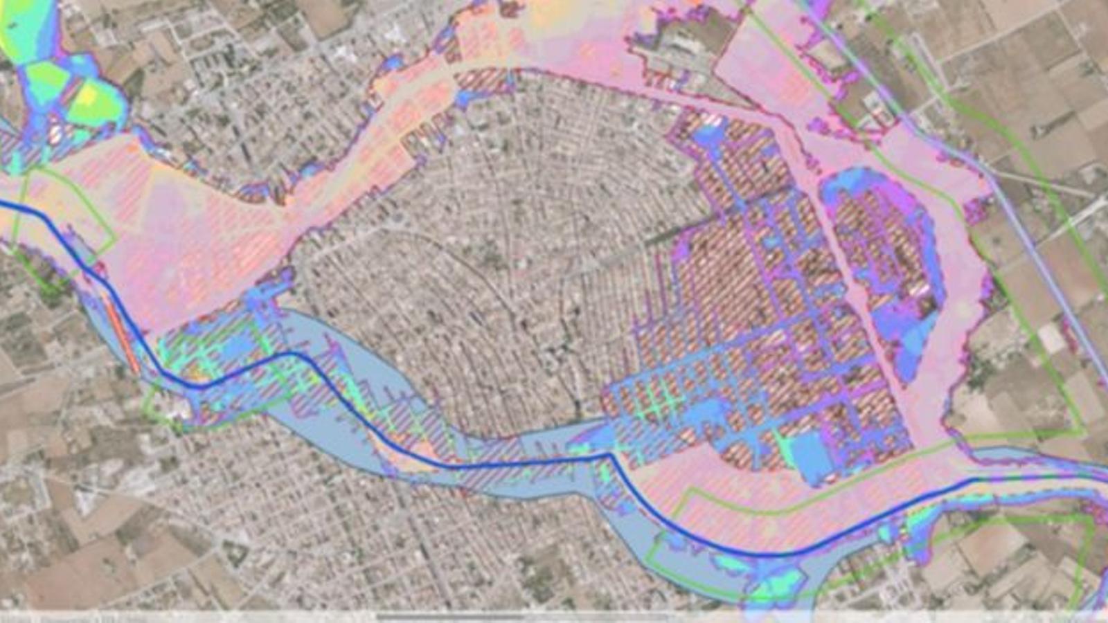 Hydrographic network and flood risk of the urban center of Manacor.