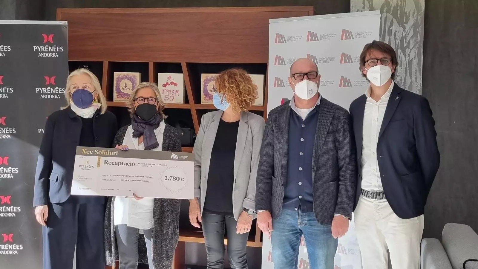 Maria Pilar Díez, presidenta de la Fundació Privada Nostra Senyora de Meritxell, Teresa Areny, cap de projectes del Museu Carmen Thyssen Andorra, Cristina Urbiola, consellera de Grup Pyrénées, Sergio Romero, director general de Grup Pyrénées, Angel Alonso, director màrqueting de Grup Pyrénées.