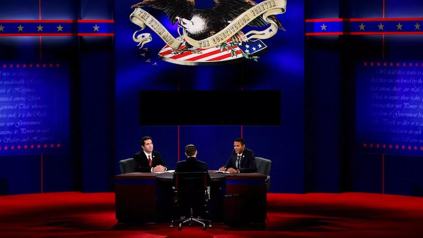 Simulacre de l'últim debat presidencial entre Barack Obama i Mitt Romney a la Universitat de Lynn, Florida. EFE