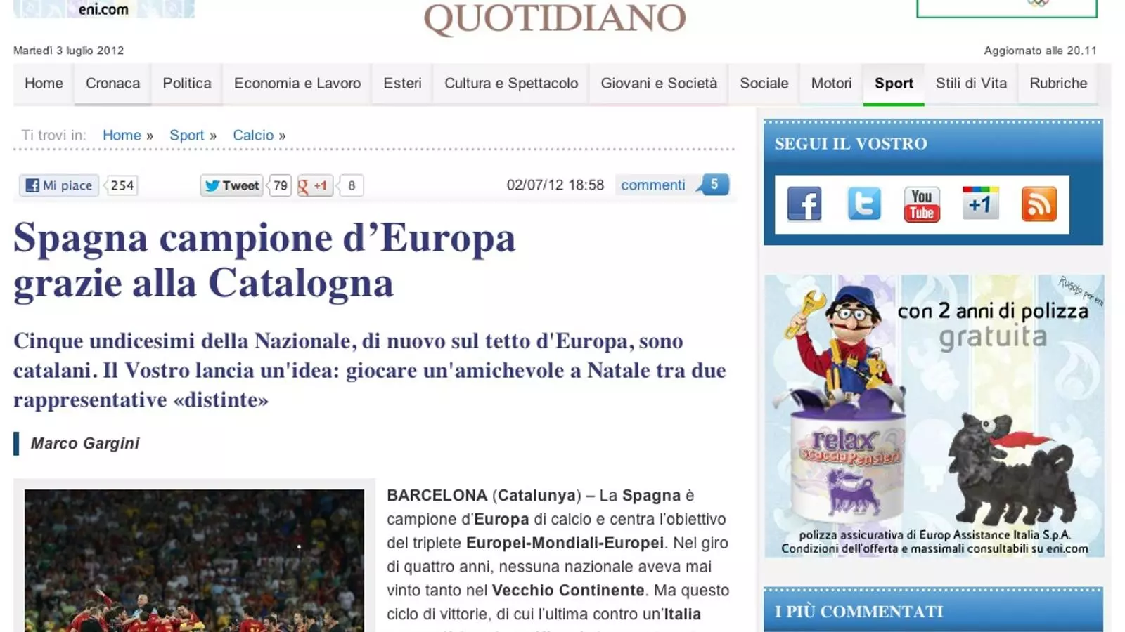 Imatge de l'article publicat al diari online italià 'Il Vostro'