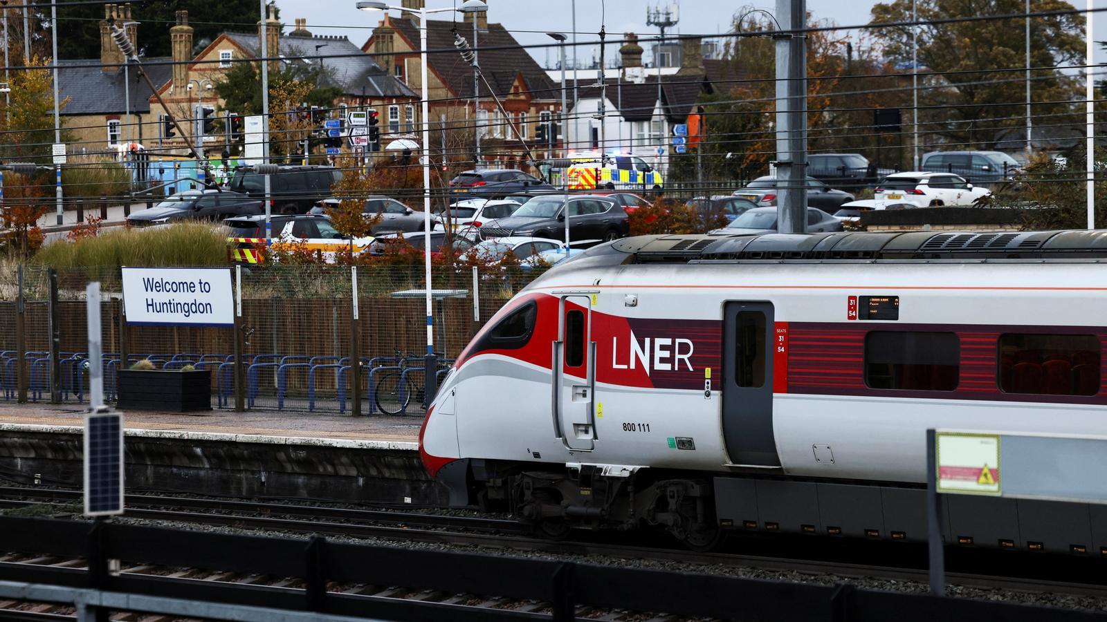 The London North Eastern Railway train where the stabbing took place, parked at Huntingdon station, this Sunday.