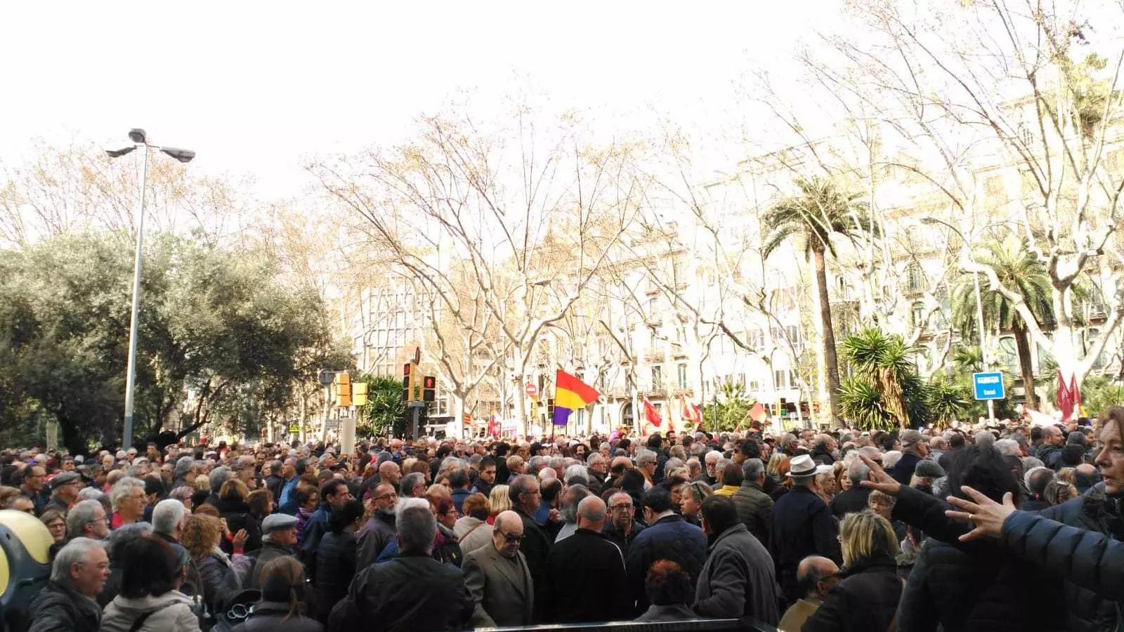 Els manifestants de la Marea Pensionista es concentren a la plaça Urquinaona de Barcelona.