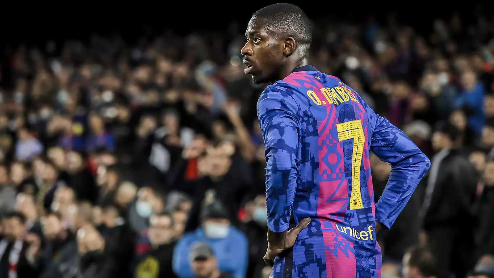 Ousmane Dembélé durant el partit de l’Europa League que el Barça i el Nàpols van disputar al Camp Nou.