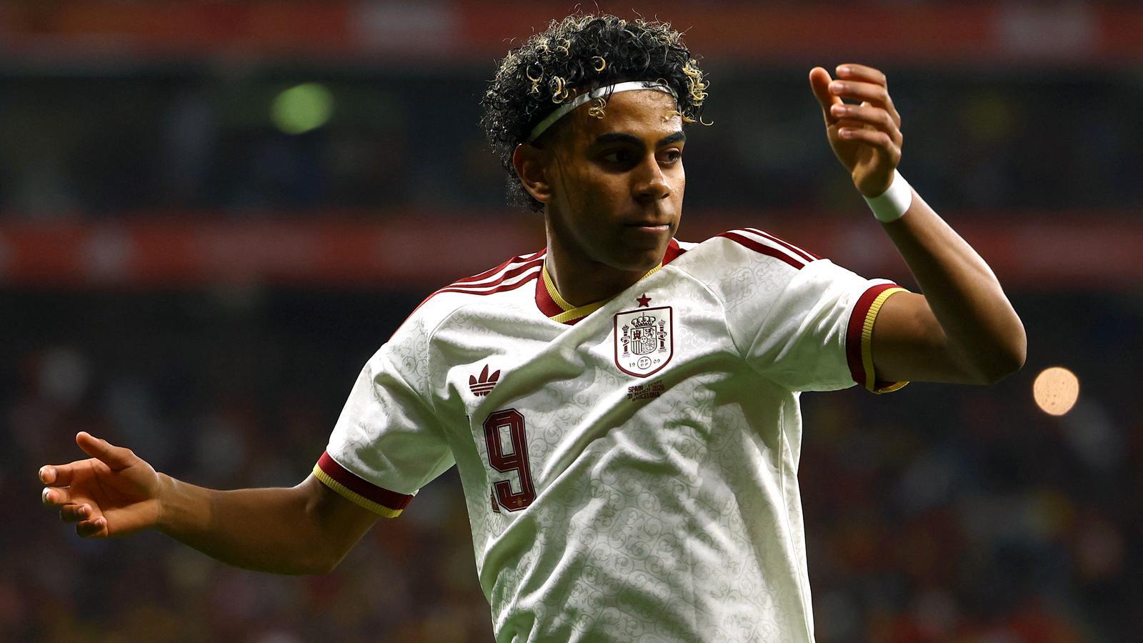 Lamine Yamal, of the Spanish national team, during the friendly match against Egypt at the RCDE Stadium.