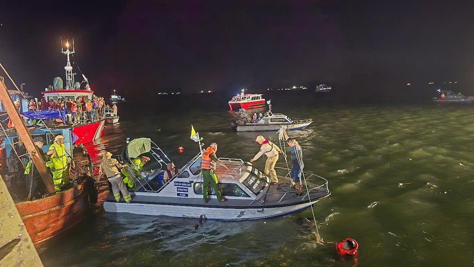 Rescue operations following the sinking of a tourist boat in Vietnam.