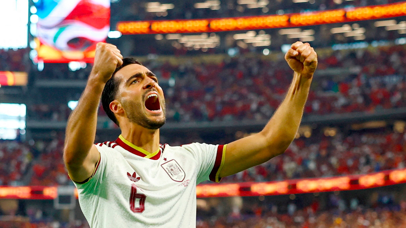 Mikel Merino celebrating his goal at the World Cup against the Portugal national team.