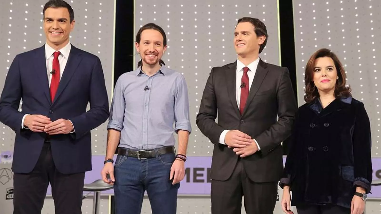 Pedro Sánchez, Pablo Iglesias, Albert Rivera i Soraya Sáenz de Santamaría al debat organitzat per Atresmedia / EFE
