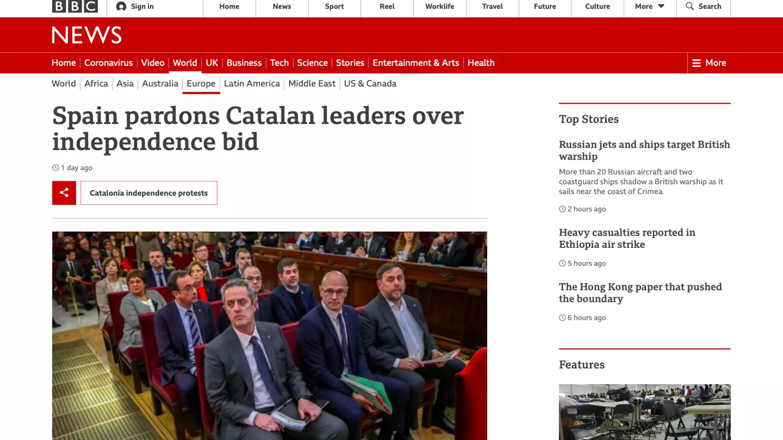 Captura de pantalla de la notícia de la BBC