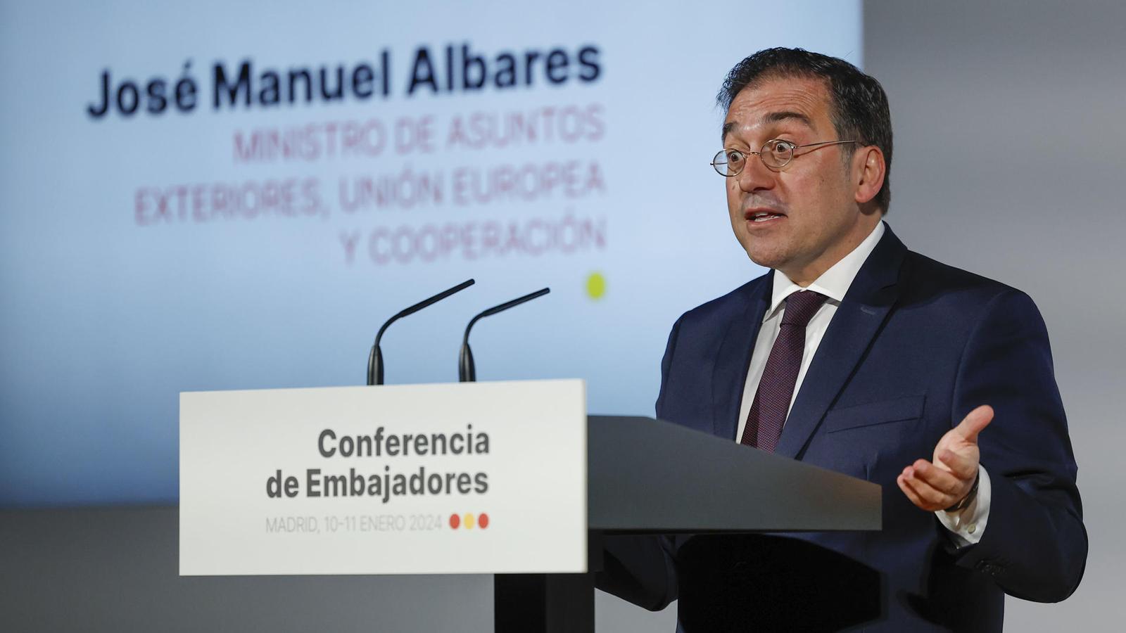 Albares speaking at the VIII Conference of Ambassadors in Madrid.