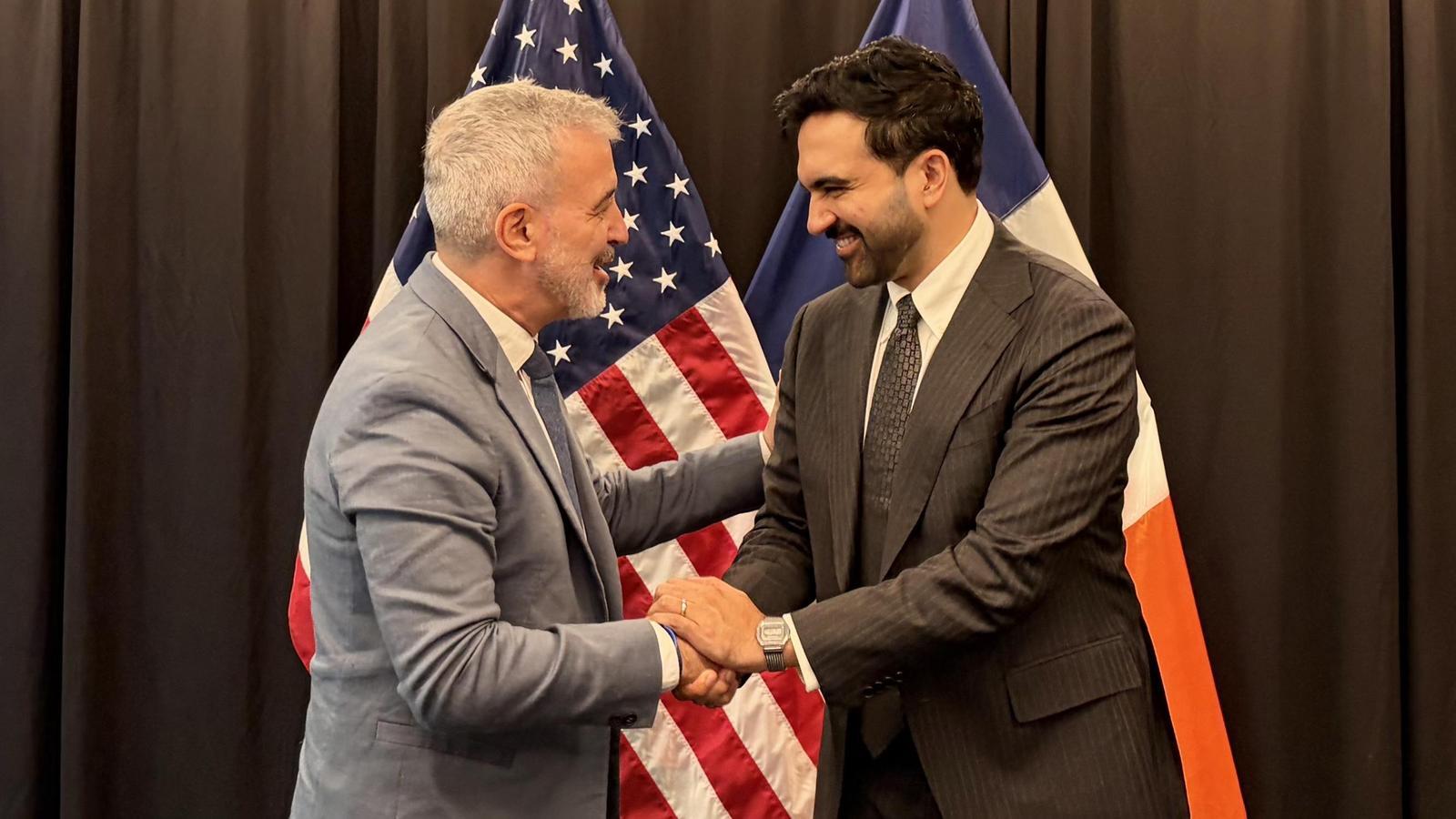 El alcalde de Barcelona, Jaume Collboni, y el de Nueva York, Zohran Mamdani, este sábado.