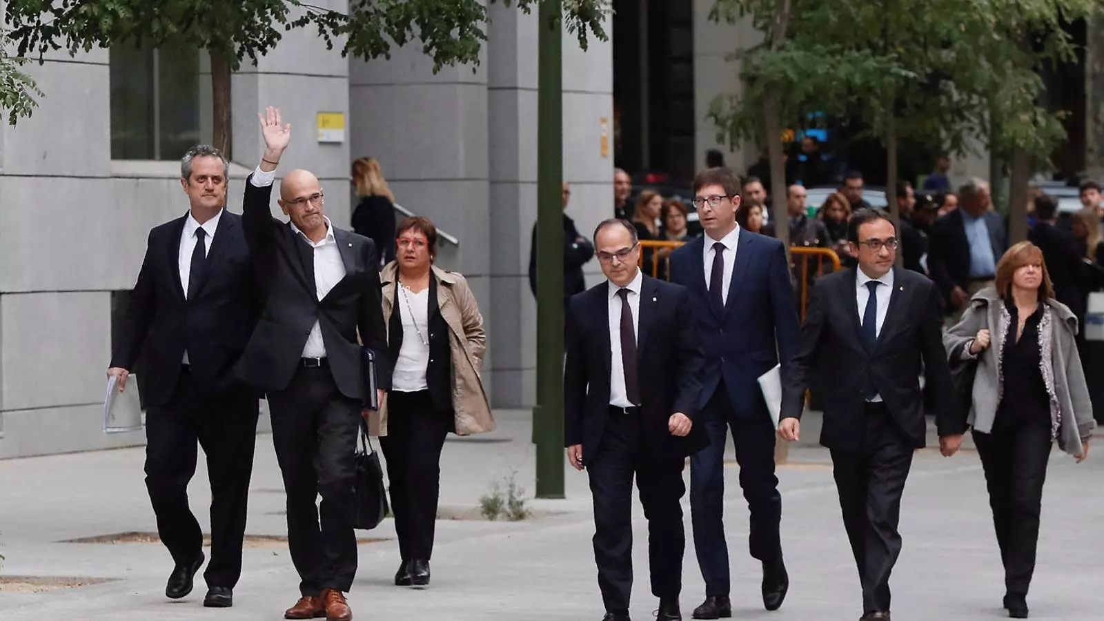 Joaquim Forn, Raül Romeva i Dolors Bassa davant de l’Audiència Nacional el novembre de 2017.