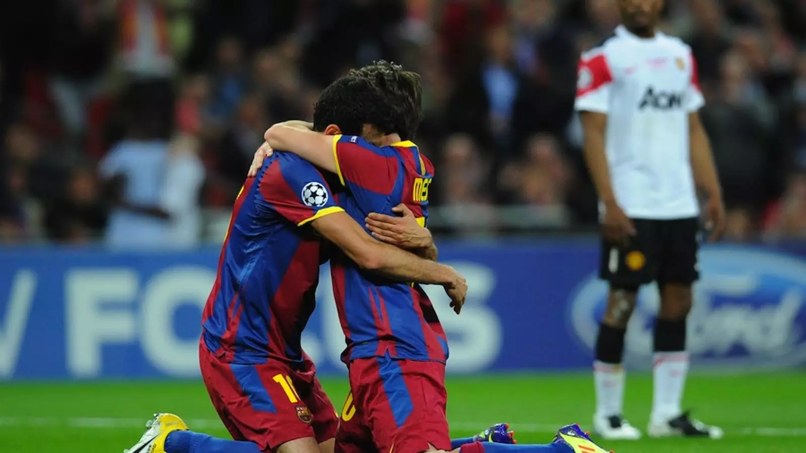 Busquets i Messi celebren el tercer gol / AFP