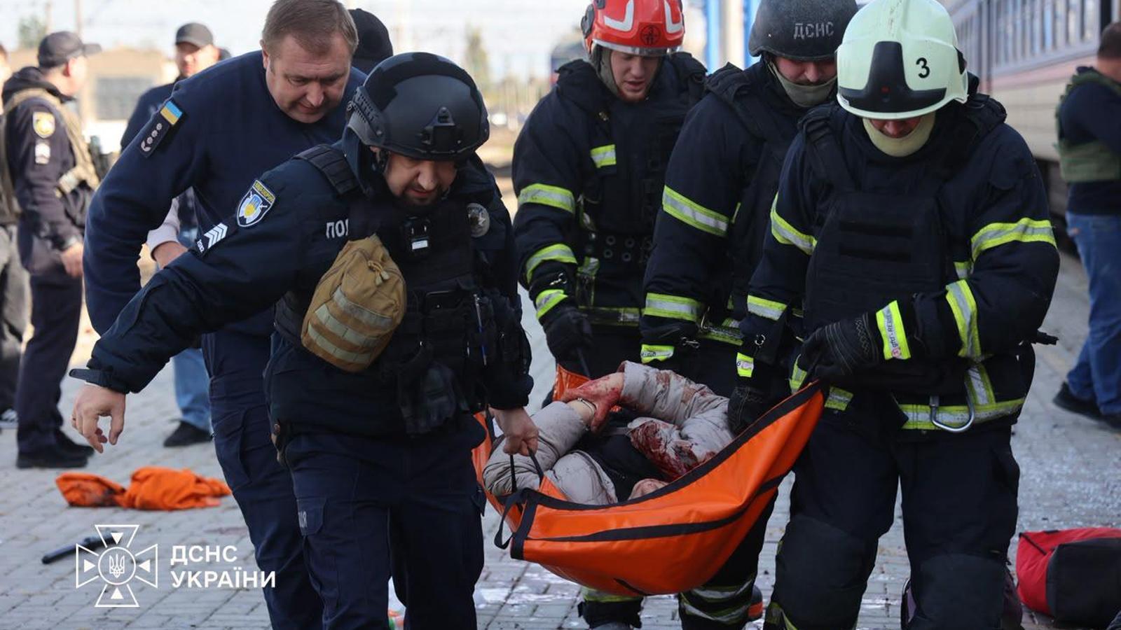 Health services assisting victims at the scene of the events.