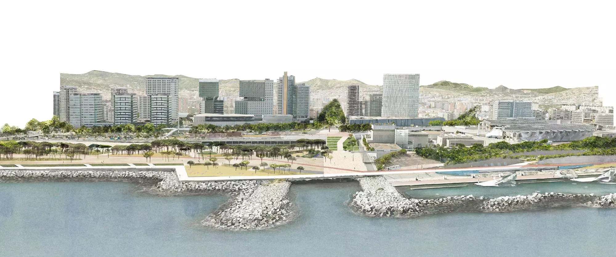 La connexió amb la rambla de Prim i els banys del Fòrum