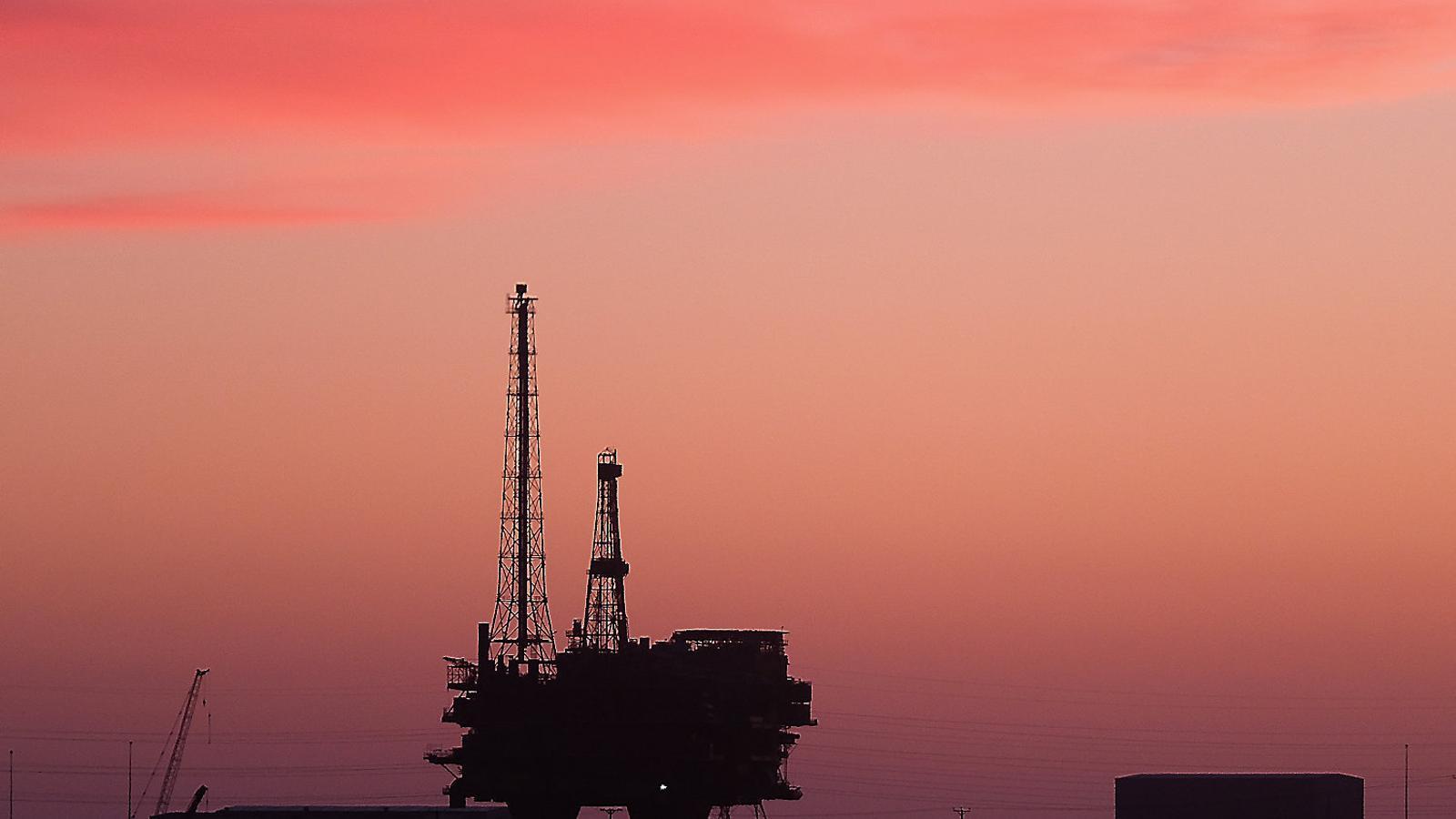 An oil extraction platform in the North Sea under construction.