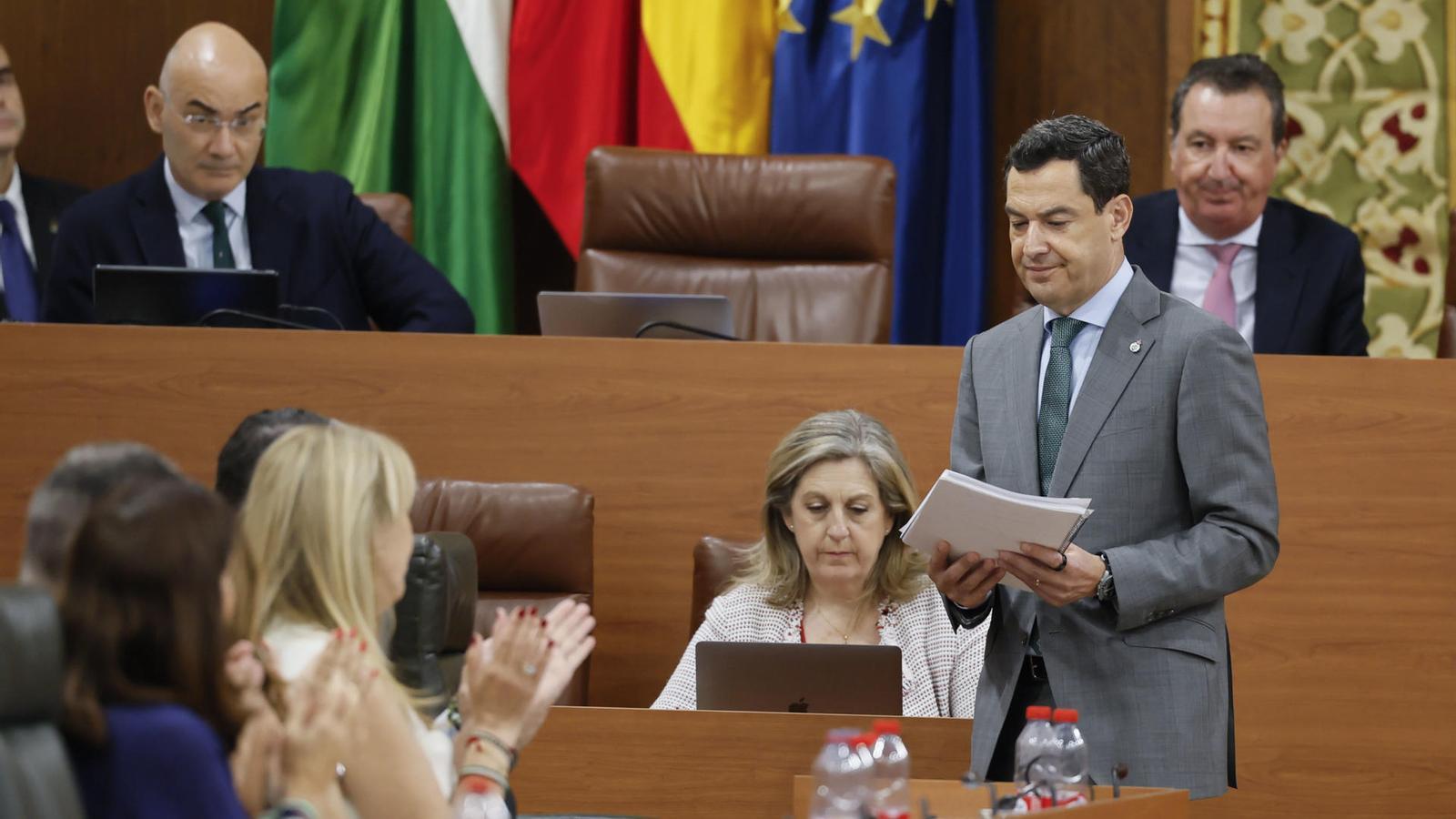 The acting Andalusian president, Juanma Moreno Bonilla, on the second day of the investiture debate in the Parliament of Andalusia