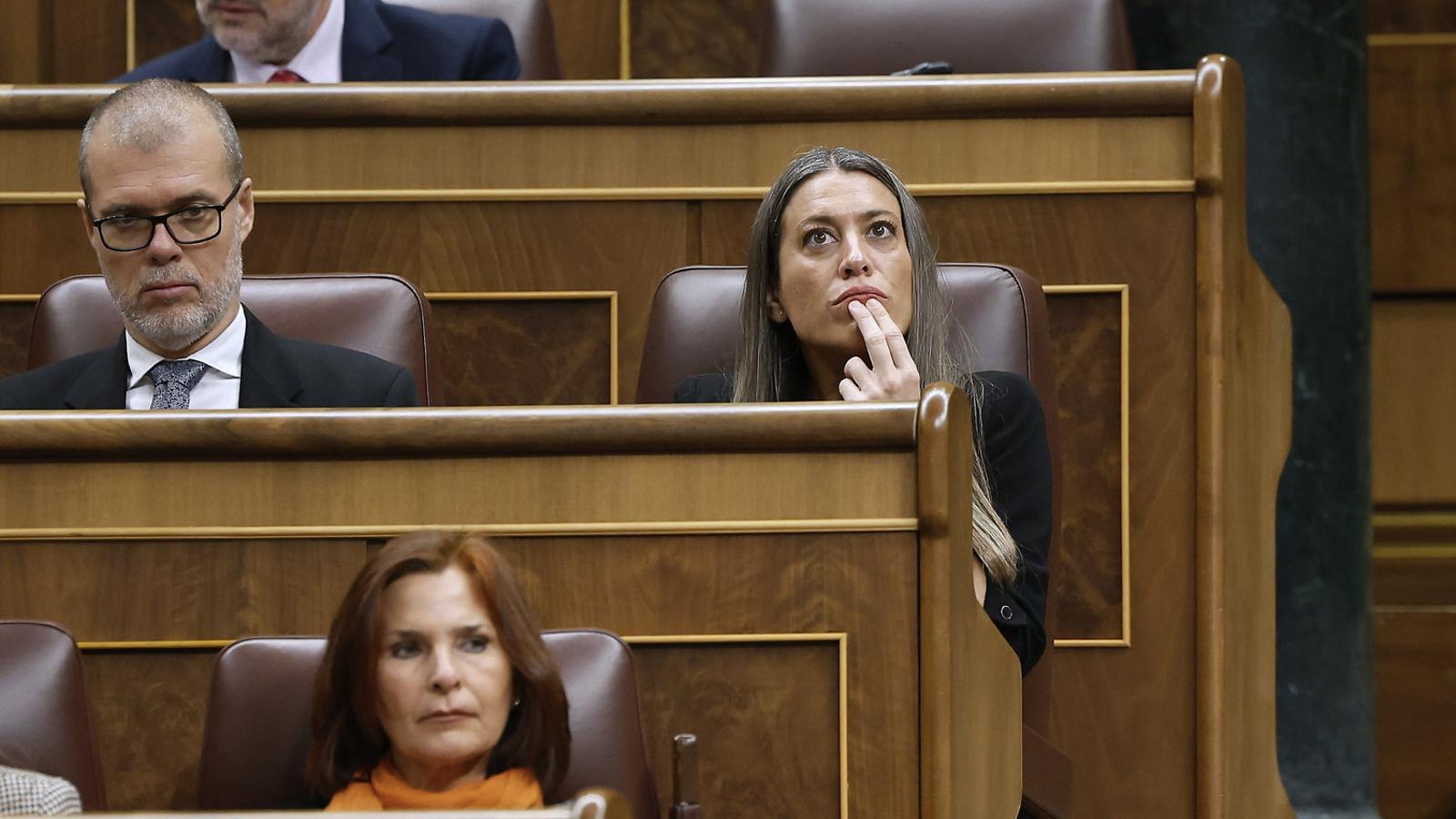 La portavoz de Junts en el Congreso de los Diputados, Míriam Nogueras, en su escaño en la cámara baja. MARISCAL / EFE